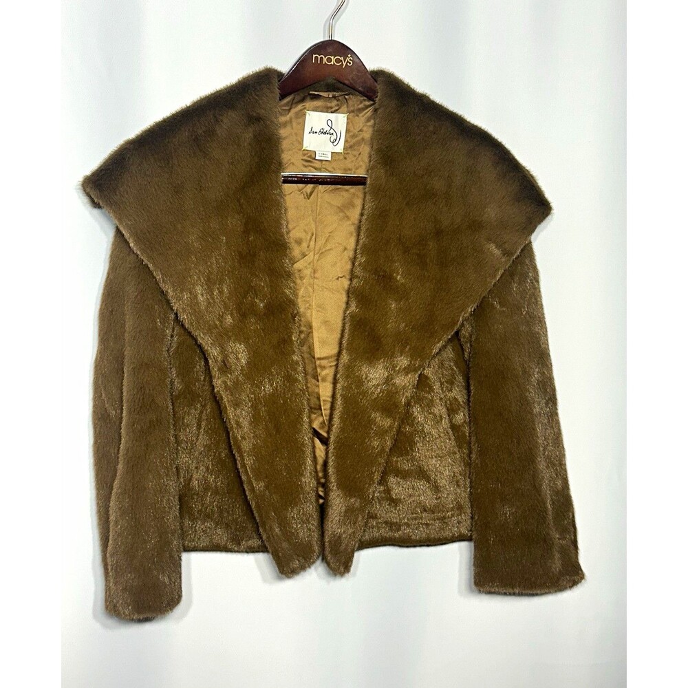 Sam Edelman Brown Faux Fur Open Front Lined Jacket Women’s XS Short Long Sleeve